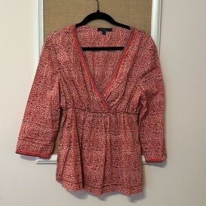 Boden blouse. Purple and pink leaf pattern. Size UK 14.